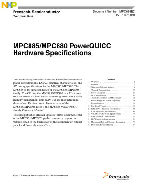 MPC885EC 数据手册首页