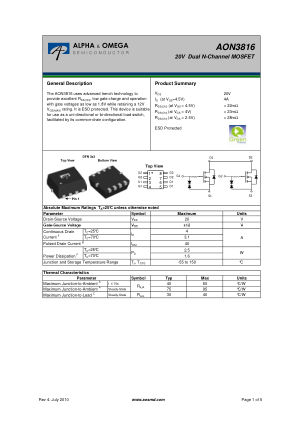 AON3816 数据手册首页