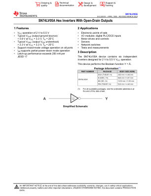 SN74LV05A datasheet cover page