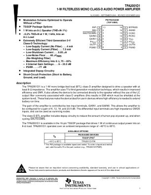 TPA2001D1 数据手册首页