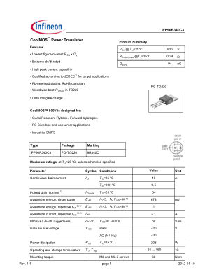 IPP90R340C3 数据手册首页