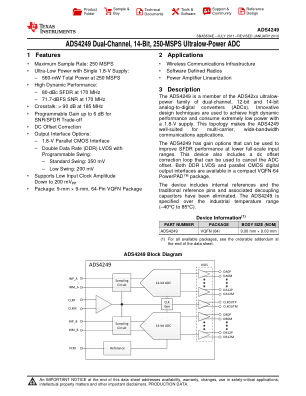 ADS4249 datasheet cover page