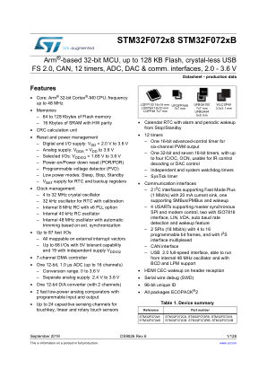 STM32F072C8 数据手册首页