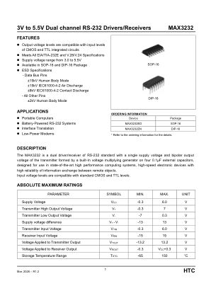 MAX3232 datasheet cover page