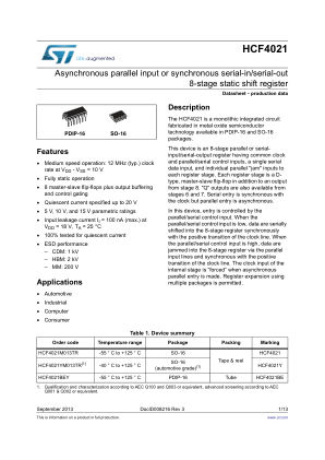 HCF4021 datasheet cover page