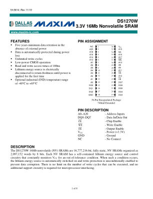 DS1270W datasheet cover page