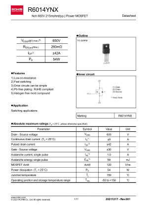 R6014YNX 数据手册首页