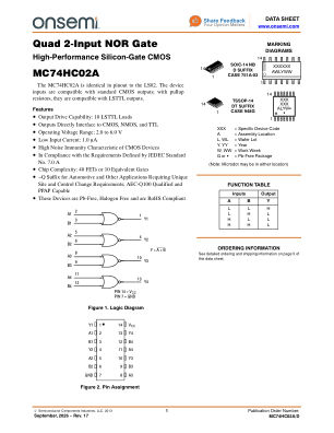 MC74HC02A 数据手册首页