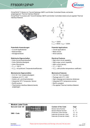 FF600R12IP4P 数据手册首页