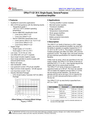 OPA4171-Q1 数据手册首页