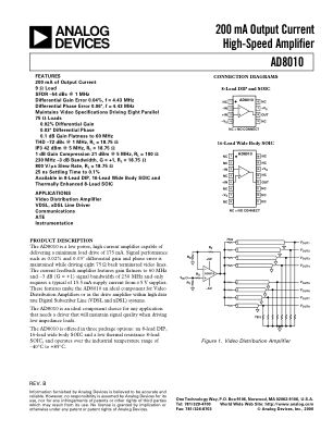 AD8010 数据手册首页