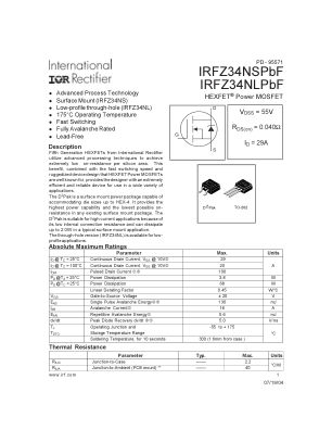 IRFZ34NS datasheet cover page