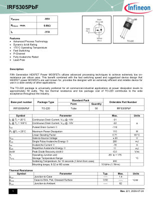 IRF5305 datasheet cover page