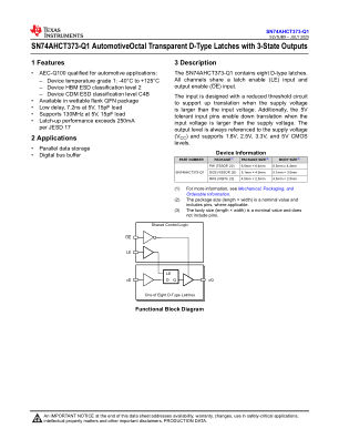 SN74AHCT373-Q1 datasheet cover page