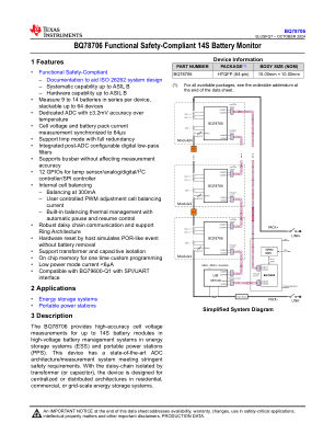 BQ78706 datasheet cover page