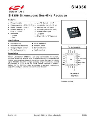 SI4356-B1A-FMR datasheet cover page