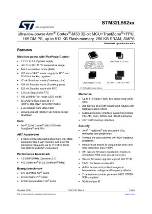 STM32L552CC 数据手册首页