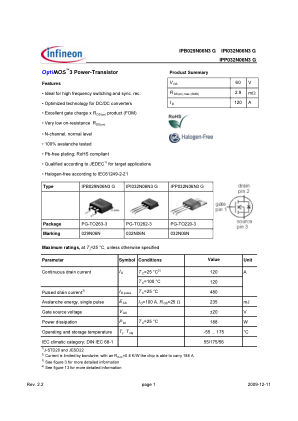 IPP032N06N3 数据手册首页
