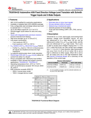 TXU0104-Q1 数据手册首页