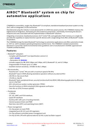 CYW89820 datasheet cover page