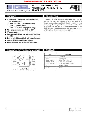 SY100ELT28ZI-TR datasheet cover page