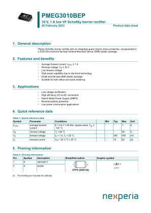 PMEG3010BEP 数据手册首页