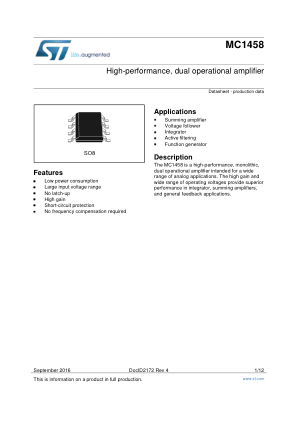 MC1458 datasheet cover page