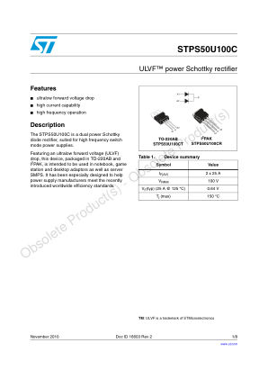 STPS50U100C 数据手册首页