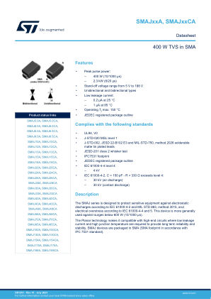 SMAJ10CA datasheet cover page