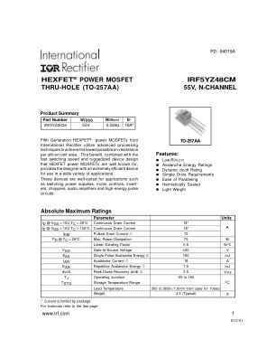 IRF5YZ48CM datasheet cover page