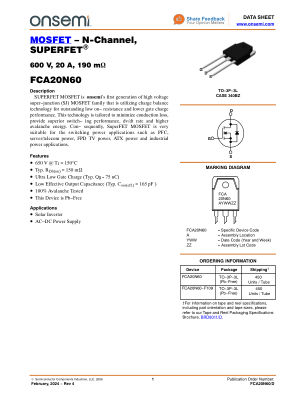 FCA20N60 datasheet cover page