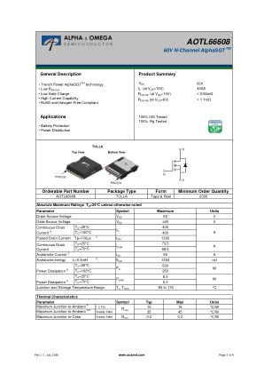 AOTL66608 datasheet cover page