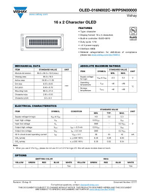OLED016N002CWPP5N00000 datasheet cover page