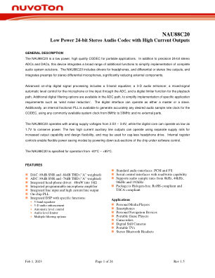 NAU88C20 datasheet cover page
