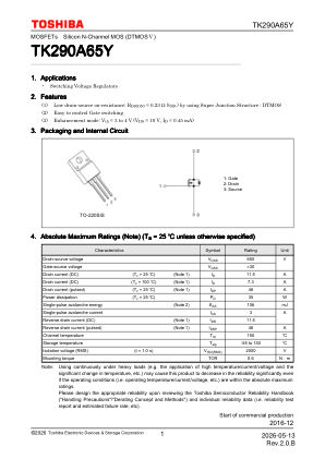 TK290A65Y datasheet cover page