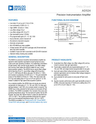 AD524 datasheet cover page