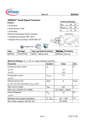BSP295 datasheet cover page