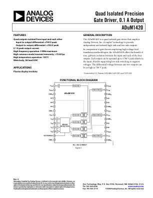 ADUM1420 数据手册首页