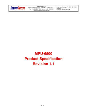 MPU-6500 datasheet cover page