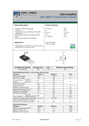 AOK125A60FDL 数据手册首页