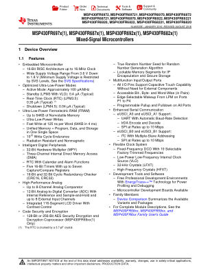MSP430FR69721 datasheet cover page