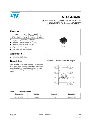 STS10N3LH5 数据手册首页