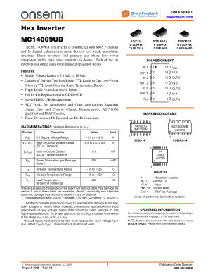 MC14069UB 数据手册首页