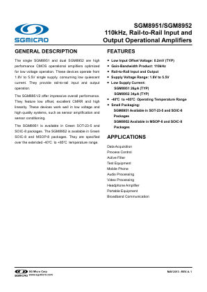SGM8951 datasheet cover page