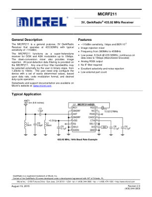 MICRF211AYQS 数据手册首页