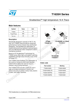 T1635H-600 datasheet cover page