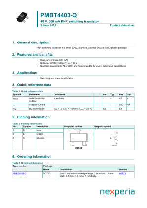 PMBT4403-QR datasheet cover page