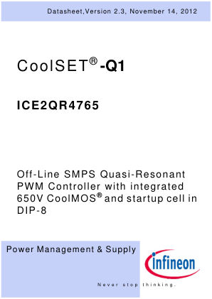 ICE2QR4765 数据手册首页