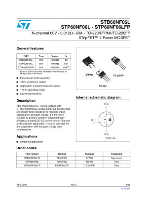 STP60NF06L datasheet cover page