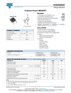 SIHD2N80AE datasheet cover page